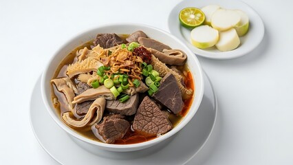 Delicious Asian Style Beef Noodle Soup with Fresh Ingredients
