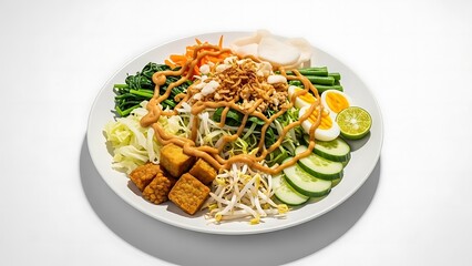 Delicious Asian style noodle salad with vegetables and tofu
