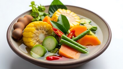 Delicious vegetable soup with corn and mushrooms