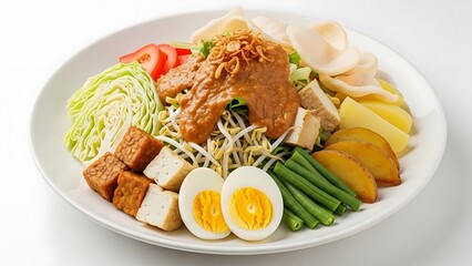 Delicious mixed plate of Asian style salad with boiled egg and meat