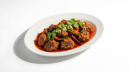 Meatballs in rich tomato sauce on a white plate