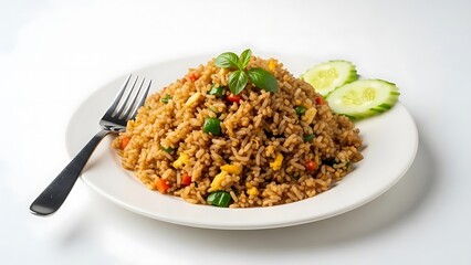 Delicious Plate of Fried Rice with Fresh Lime and Fork