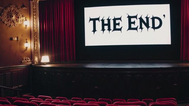 A movie theater with red seats and a projector screen