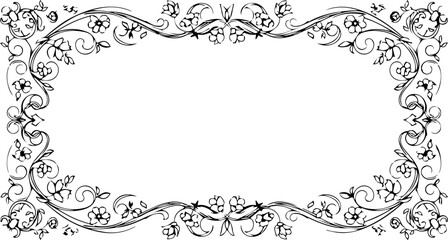 Delicate Floral Line Art Frame with Twining Vines and Spring Blossoms, Elegant Border for Cards and Stationery