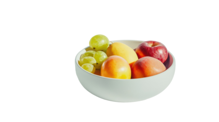 Simple healthy lifestyle concept with fruit bowl and water glass on transparent background
