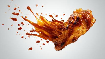 Flying chicken wing with sauce splash