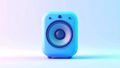 A rendered, blue speaker in a gradient background