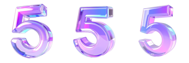 Three Digit Five Rendered Holographic Numbers With Gradient Colors Isolated On Transparent Background