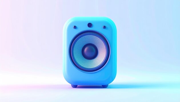 A rendered, blue speaker in a gradient background