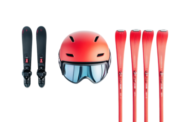 Ski helmet and ski poles isolated on clean transparent background high resolution