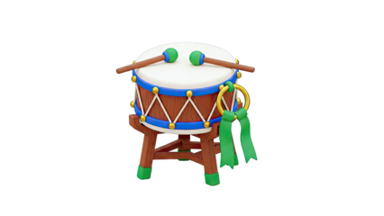 Cartoon Drum with Drumsticks and Green Ribbon