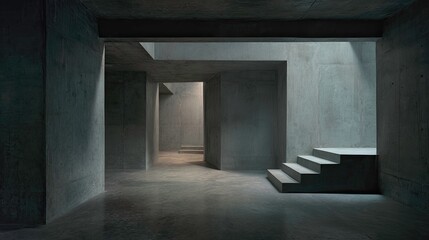 Fototapeta premium Concrete interior architecture. Modern construction design. Harsh light.