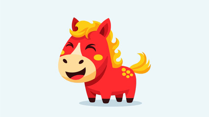 Obraz premium Laughing Cute Red Horse Mascot for Chinese New Year 2026, Happy Cartoon Zodiac Pony Vector Illustration Isolated