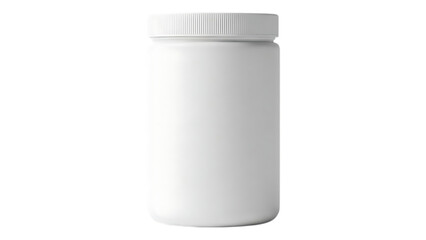 A pristine white plastic container with a screw on lid isolated against a stark black background appears