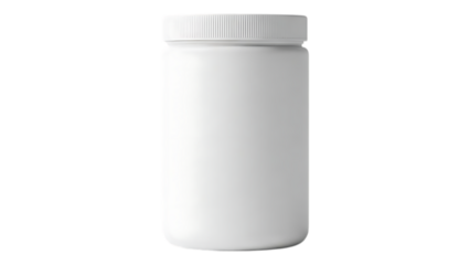 A pristine white plastic container with a screw on lid isolated against a stark black background appears