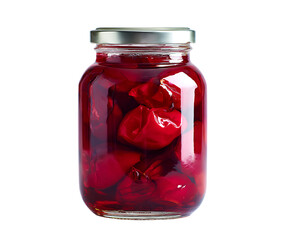 Glass jar of pickled beets.