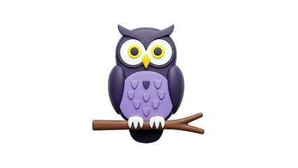 Cartoon Purple Owl Perched on a Branch
