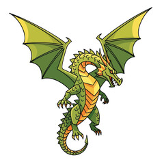 Fototapeta premium Green Dragon with Wings Spread Fantasy Creature Illustration.