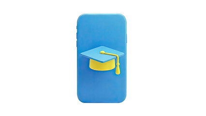 3D Graduation Cap on Blue Smartphone Icon