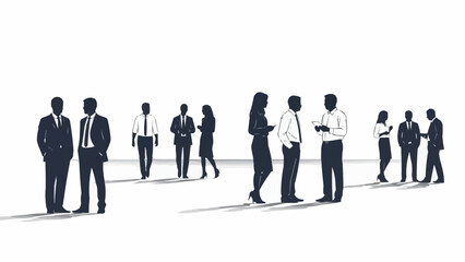 Diverse group of business people in silhouette standing and talking.