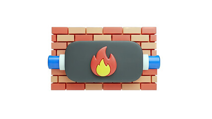3D Icon of a Firewall with a Flame Symbol