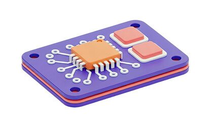 3D Illustration of a stylized circuit board with CPU and components