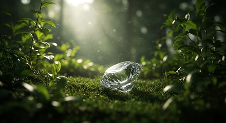 Lost Crystal: Emerald Forest 3D Render, Luminous Texture