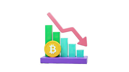 Bitcoin Price Falling Bar Chart and Downward Arrow