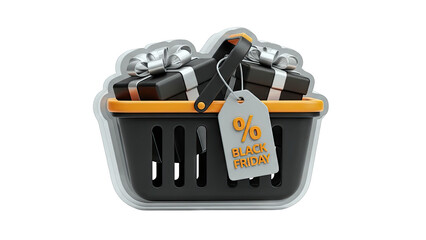 Black Friday Shopping Cart with Gifts and Discount Tag