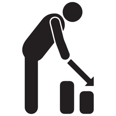  A black silhouette icon depicting a person bending over and pointing downwards