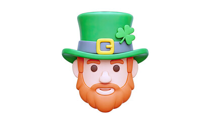 Cartoon Leprechaun Head with Green Hat and Shamrock