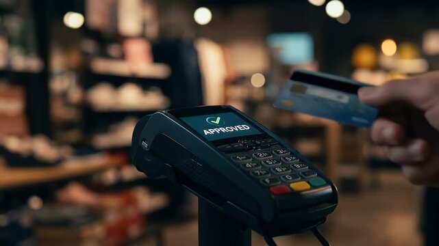 Contactless Credit Card Payment Approved on Modern POS Terminal in Retail Store