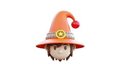 3D Render of a Cartoon Wizard Boy's Head with Orange Hat