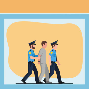 Police Officers Escorting a Man.