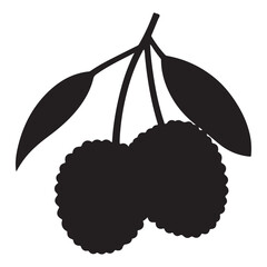  Detailed silhouette illustration of two textured tropical fruits hanging from a stem with delicate leaves