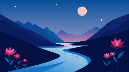 Obraz premium Serene mountain river at dusk