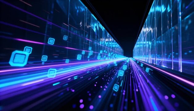 encrypted data packets traveling through secure tunnel with cinematic motion visualization perfect for data privacy day