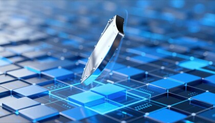 floating shield icon rotating above data grid for corporate cyber security animation perfect for data privacy day - Powered by Adobe