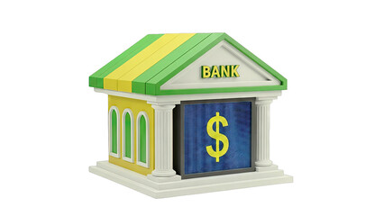 Cartoon Bank Building with Dollar Sign Display