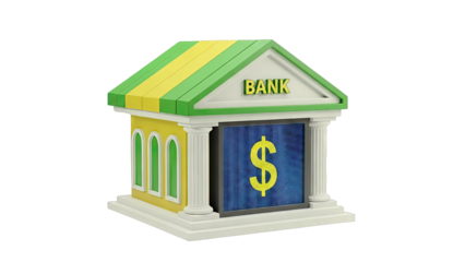 Cartoon Bank Building with Dollar Sign Display