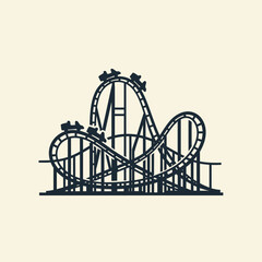 Stylized Roller Coaster Illustration with Looping Track and Carriages.