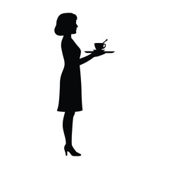 Silhouette of a woman serving tea. woman serving tea icon.