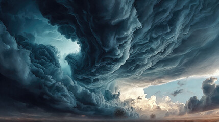 Large tornado striking through tornado alley concept. Dramatic storm clouds gathering, showcasing nature's fierce beauty.