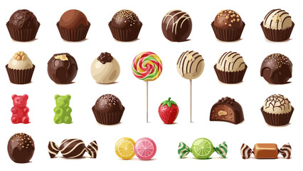 Assorted chocolate candies and lollipops