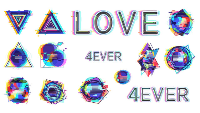 Colorful geometric shapes with the word love and 4ever text