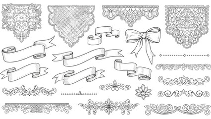 Collection of decorative lace bows borders and ornament elements