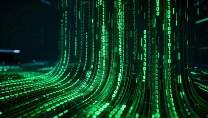 glowing green binary computer code flow and cybersecurity programming concept perfect for data privacy day - Powered by Adobe