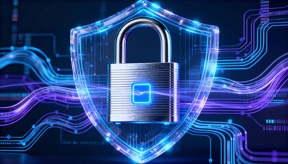 digital security shield with padlock protecting interconnected data streams flow abstract perfect for data privacy day - Powered by Adobe