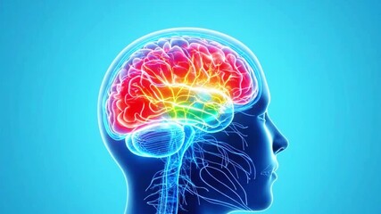 A video showcasing a human brain with a vibrant neural network in action - Powered by Adobe