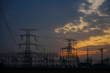 The power supply facilities of contour in the evening